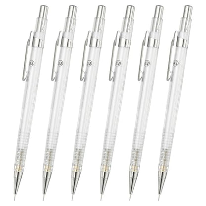 PATIKIL 6Pcs Mechanical Pencil 0.5mm, Lead Pencils Mechanical Holder Fine Point Automatic Plastic Holder with Eraser for Drawing Art Sketching Woodworking, White