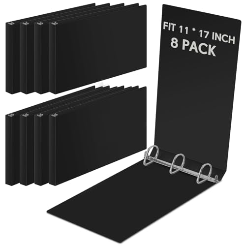 8 Pcs 3 Ring Binders Rings Heavy Duty View D Ring Binders Economy Holds 11" x 17" Paper for Artwork Blueprints, Office, Home, Work Places(Black,2 Inch) - color: Black, size: 2 Inch