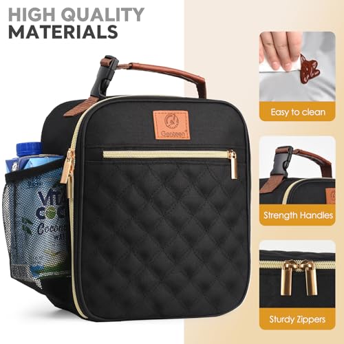 Genteen Kids Lunch Box Insulated Soft Mini Cooler with Bottle Holder, Lightweight Reusable Easy-Clean Lunch bag for Girls, Boys Back to School-Black - color: Black
