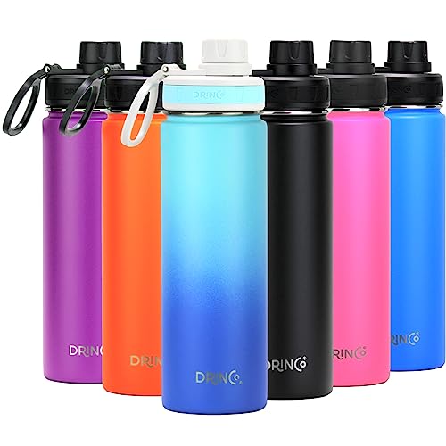 DRINCO Stainless Steel Water Bottle Spout Lid Vacuum Insulated Double Wall Water Bottle Wide Mouth (40oz 32oz 22oz 18oz 14oz) Leak Proof Keeps Cold or Hot (22 oz, 22oz Morning Sky Blue) - color: 22oz Morning Sky Blue, size: 22 Ounces