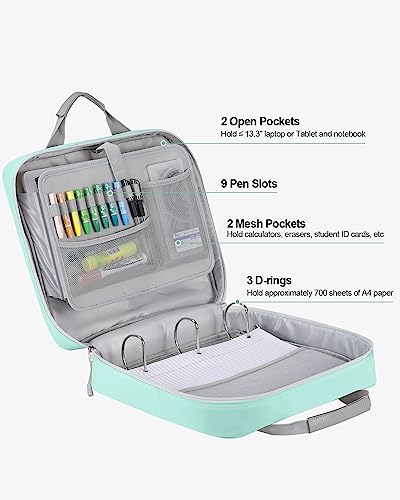 3 Inch 3 Ring Zipper Binder with Shoulder Strap & Handle & Multi-Pocket - 3" Binder with Zipper for School, Compatible with 13-Inch MacBook/Tablet -Patent Design Light Blue | Binder Bag with Laptop organizer for School Travel,Fit 13" MacBook & Tablet,700