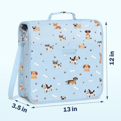SUNEE Zipper Binder 3 Ring, 3 Inch O-Ring with Handle and Shoulder Strap, 600-Sheet Capacity, 5-Tab Expanding File Folder, Multi-Pockets for Middle School Organizer Binder with Zipper, Blue Dog - color: Blue Dog