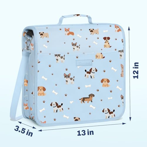 SUNEE Zipper Binder 3 Ring, 3 Inch O-Ring with Handle and Shoulder Strap, 600-Sheet Capacity, 5-Tab Expanding File Folder, Multi-Pockets for Middle School Organizer Binder with Zipper, Blue Dog - color: Blue Dog