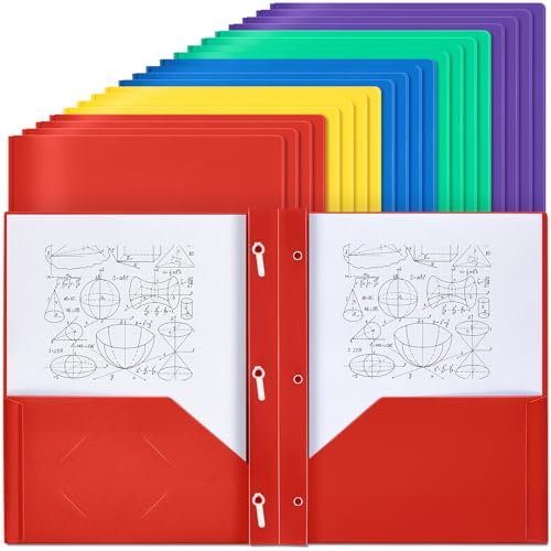 Yeaqee 30 Pcs Plastic Folders with Pockets and Prongs Plastic Folder 2 Pockets 3 Prongs with Card Slot for Office, School for Students, Teachers, Office Workers (Multicolor) - color: Multicolor