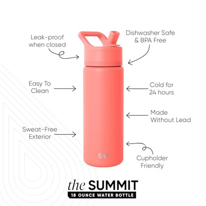 Simple Modern Kids Water Bottle with Straw Lid | Vacuum Insulated Stainless Steel Metal | Reusable Leak Proof BPA-Free Thermos for School | Summit Collection | 18oz, Honolulu - color: -Honolulu, style: 18oz