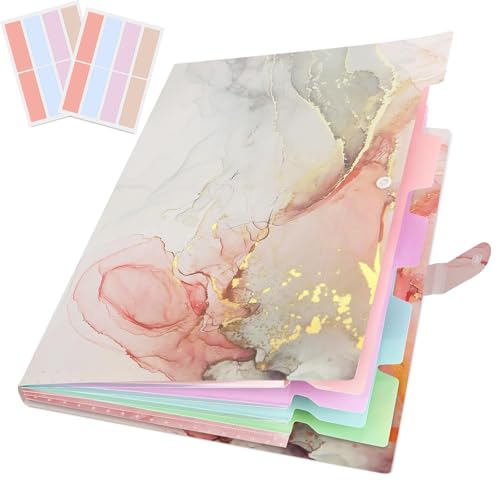 Expanding File Folder, Aesthetic Folders for School, Accordion File Organizer, Aesthetic Folder with Labels,5 Pockets Important Document Folders for School Office Home(Grey Gold) - color: Grey Gold Marble
