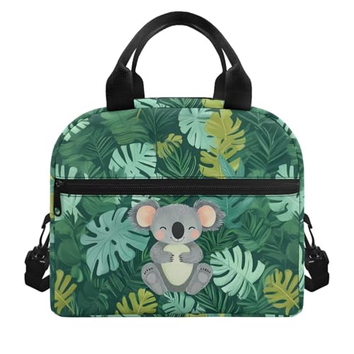 Koala Cute Lunch Box for Girls 4-6 Green Leaf One Piece Lunch Box for Boys 6-8 Preschool Meal Bag Kids 8-10 Kindergarten Toddler Elementary School Adjustable Shoulder Strap Heat Resistant - color: Green Leaf Koala