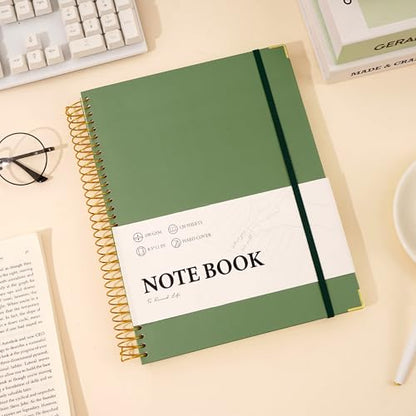 Large Spiral Notebook College Ruled with Tab Stickers A4 Notebooks for School Supplies Hardcover Spiral Notebook 8.5 x 11 Journal Note Book for Work Note Taking Women Men Writing, 220 Pages, Green | College Ruled, A4 Notebooks for School Supplies Journal
