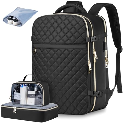 MOMUVO Travel Backpack for Women, Carry On Backpack Airline Approved with 3 Packing Cubes,Laptop Backpack with USB Charging Port, Casual Daypack for Weekender Business College, Large - color: Black-3 Sets, size: 17.3 inch