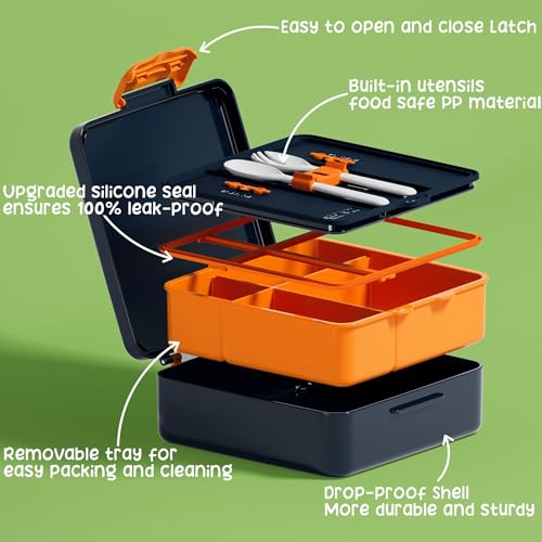 Fimibuke Kids Bento Snack Lunch Box with 4 Compartment, Insulated Lunch Bag, Stainless Steel Vacuum Thermo Food Jar, Ice Pack, Utensils Set, Birthday Gifts for Age 3-12 Back to School Toddler Girl Boy | Lunch Box Kids with 4 Compartment, Food Jar, Ice Pac