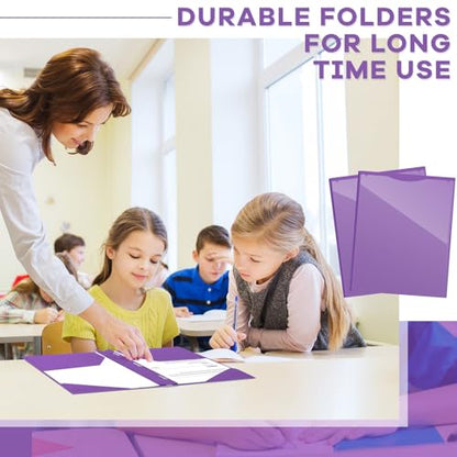 Henoyso 48 Pcs Plastic Folder with Clear Front Pocket and 3 Prongs Heavy Duty Plastic Folders with Card Slot Pocket Folders with Prongs for School Office Home(Purple) - color: Purple