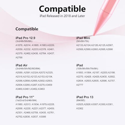 Stylus Pen for iPad 6-11th Gen 2X Fast Charge, Palm Rejection-Pink | Tilt Sensitivity, USB-C Charge, Compatible with 2018-2026 Apple Pencil iPad Pro 11/12.9/13, Air 3/4/5/M2/M3/M4, mini 5/6/7 - color: Pink