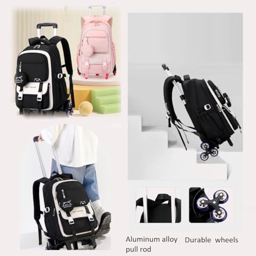 Rolling Backpack for Boys Girls Kids Backpack with Wheels Elementary School Roller Bookbag Trolley Bag Brown - color: 05-6 Wheels-brown, size: 6 Wheels