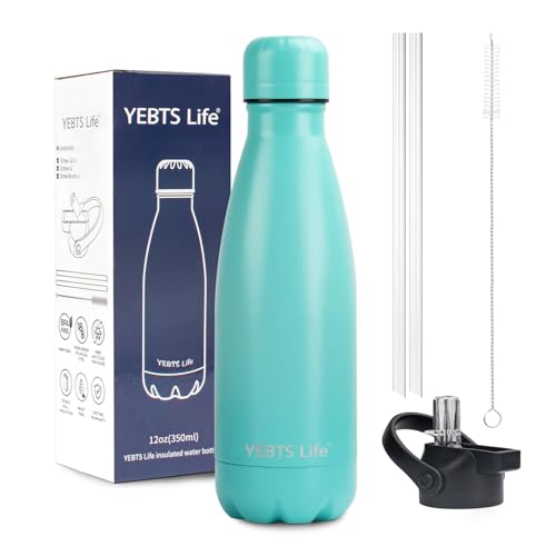 Insulated Water Bottle,12oz Stainless Steel Water Bottles with straw lid, Metal Sports Water Bottles for Boys,Girls, Double Wall Vacuum BPA-Free Flask for School, Sports & Travel-Turquoise - color: 1 Pack-Turquoise, size: 12 Ounces