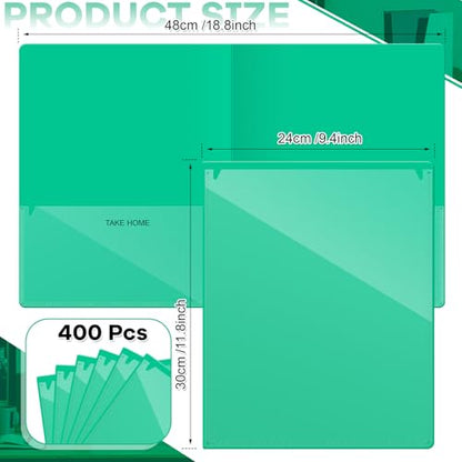 Henoyso 400 Pcs Take Home Folders 2 Inside Pockets, Parent Teacher Communication Folder for Students Homework with Clear Front Pocket Heavy Duty, School Classroom Supplies, 11.8 x 9.45 Inch (Green) - color: Green