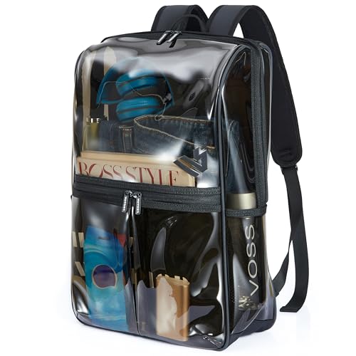 Clear Backpack Heavy Duty for Adults Men Work with Reinforced Straps, Laptop Bag for Stadium Events - color: Black Large