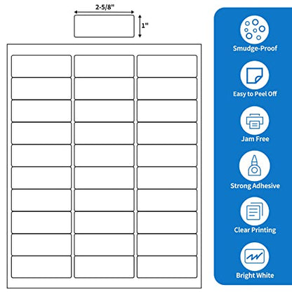 BESTEASY 30-up 500 Sheets 1" X 2-5/8" Address Shipping Labels for Laser and Inkjet Printers, FBA Product Labels (15000 Labels) - size: 500 sheets, style: 30 up-1"x2-5/8"