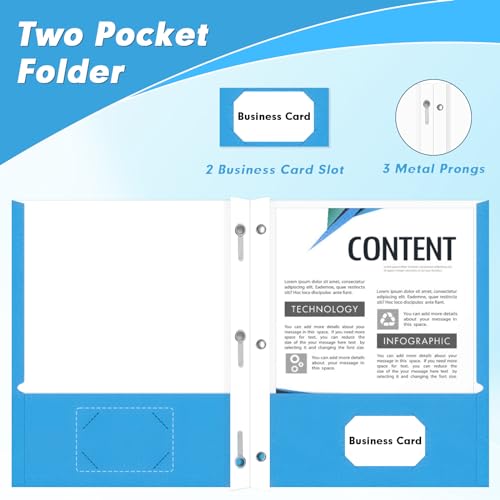 Two Pocket Folders, PANDRI 60 Pack Two Pocket Folders with Prongs, 3 Prong Folders Designed for Office and Classroom, Letter Size Lightblue - color: Lightblue