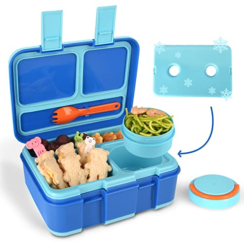 Genteen Lunch Box with 3 Compartments for Measl and Snacks, Sauce Container - color: BLUE2