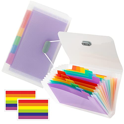 Mini Accordion File Organizer (7 inches * 4 inches) - 2 Pack 13 Pockets Expanding File Folders, Portable Receipt Organizer 100% Waterproof Plastic Receipt Organizer for Cards, Coupon, Receipt, Ticket