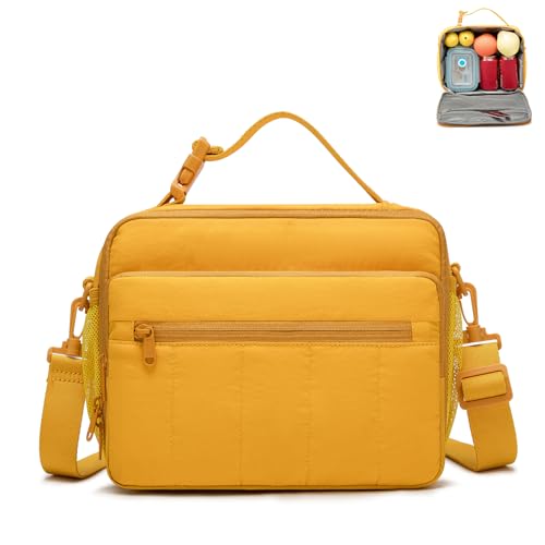 NOL Natural Organic Lifestyle Lunch Bag for Women, 8L Quilted Cooler Tote – Lightweight, Waterproof, Reusable Puffy Lunch Box for Work & Office, Earth-yellow - color: Earth-yellow