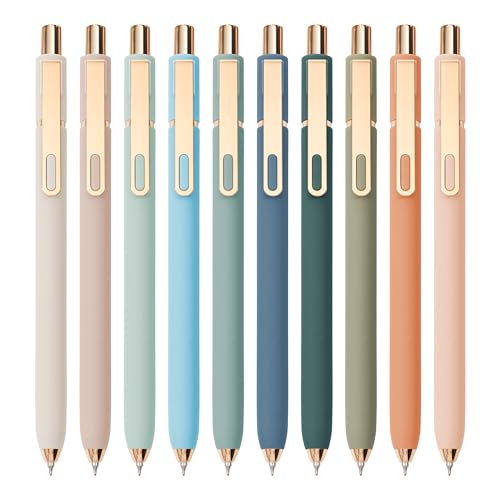 Linbsunne Gel Pens Black Ink Pens for Office 0.5mm Fine Point Pen Smooth Writing Retractable (Metal gold clip-10 pcs) - color: Gold clip-10 pcs