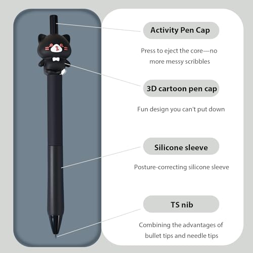 10Pcs Black Cute Cat Stationery Set Cat School Supplies Kawaii Japanese Stationery Birthday GIFS Including Pens Pencil Sharpener Highlighter Eraser Correction Tape Ruler for Office School Supplies - style: black kawaii cat