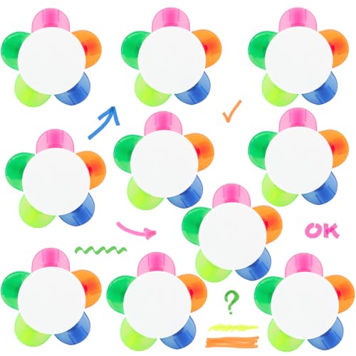 SAYAYA 10 PCS Petals Highlighters Bulk, 5-in-1 Multi-Color Flower Shape Fluorescent Highlighter Pens for Students & Teachers, Classroom & Office, School Stationery Aesthetic Supplies