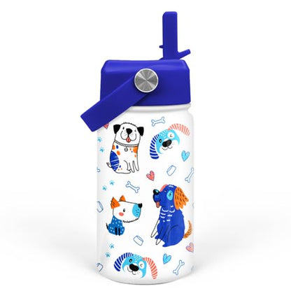 SANDJEST Dog Water Bottle - Kids Water Bottle with Straw Lid - 12 Oz Insulated Stainless Steel Water Bottles for Kid Boys - Travel Cup for School Sports - color: Dog