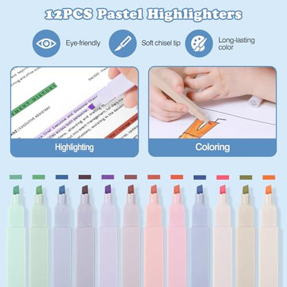 MoKo Pencil Case with Supplies, 56Pcs Aesthetic School Set, Green | Includes 12 gel pens, 12 highlighters, 6 mechanical pencils, refills, sticky notes, index tabs, rulers and correction tapes. - color: Green-56P