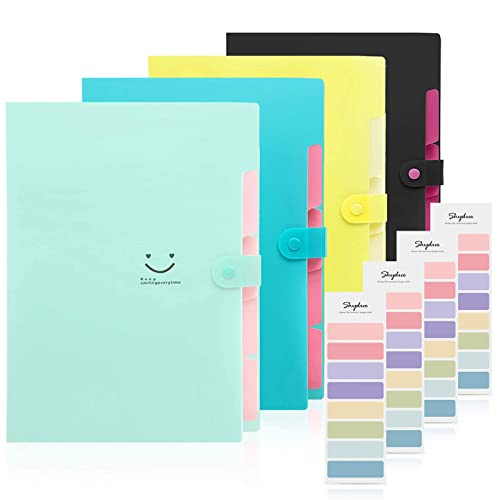 SKYDUE Expanding File Folder with 32 Labels, 5 Pockets A4 Letter Size Accordion Folder Paper Organizer for School and Office Pack of 4 - color: Blue