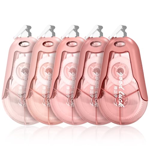 Temiary 5P White Correction Tapes Smooth Pull Out Tape for Writing, Pink | Aesthetic Correction White Tape for Instant Correction, Easy to Use Applicator for School Students Office Supplies - color: Pink
