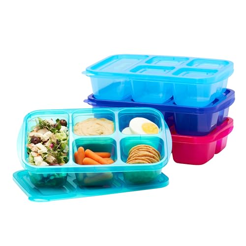 Bentgo Easyboxes - Reusable 5-Compartment Food Containers, Stackable 8-Piece Set, 4 Trays & 4 Lids, BPA-Free Food Storage for Meal Prep, School, & Work; Lunch Boxes w/Patented Design (Jewel Brights) - color: Jewel Brights
