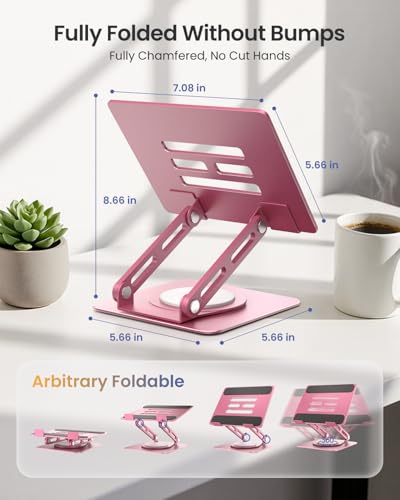 LOXP Metal Tablet Stand, 360 Rotating iPad Stand with Heavy-Duty Base, Tablet Holder Compatible with 4.7-16.9" Device, iPad Pro Air Mini, Kindle, Surface Tablet, Portable Monitors - Pink - color: Pink