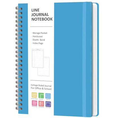 A5 Lined Spiral Journal Notebook, 146 Pages Hardcover Notebook with 100 GSM Thick Paper, Inner Pocket & Elastic Closure, 5.7" x 7.9", Notebooks for Work, School, College, Office, Journaling & Note Taking - color: Bright Blue