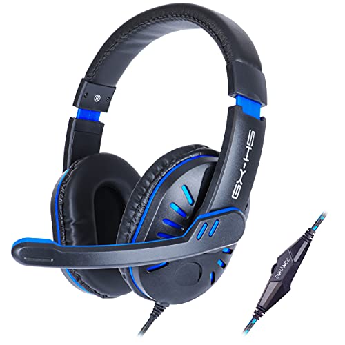 ENHANCE GX-H5 Gaming Headset with Microphone - Universal Gaming Headset for PS4, PS5, Xbox, PC, Switch with Adjustable Headband, Volume Controller, USB Sound-Isolating Earcups, Splitter Cable (Blue) - color: Blue