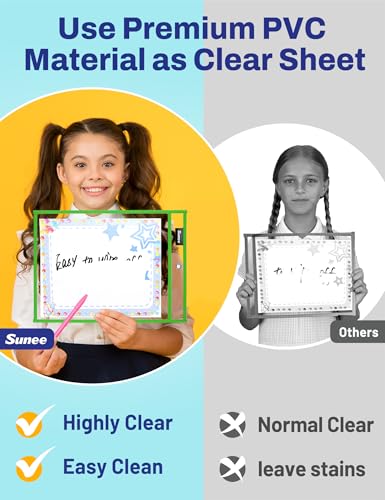 SUNEE 6 Packs Oversized Reusable Dry Erase Pocket Sleeves with Ring, Green 10x14 Ticket Holders, Clear Plastic Sheet Protectors, Teacher School Classroom Supplies - color: Green, style: 6 Pack