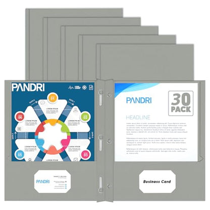 Two Pocket Folders, PANDRI 30 Pack Two Pocket Folders with Prongs, 3 Prong Folders Designed for Office and Classroom, Letter Size Grey - color: Grey