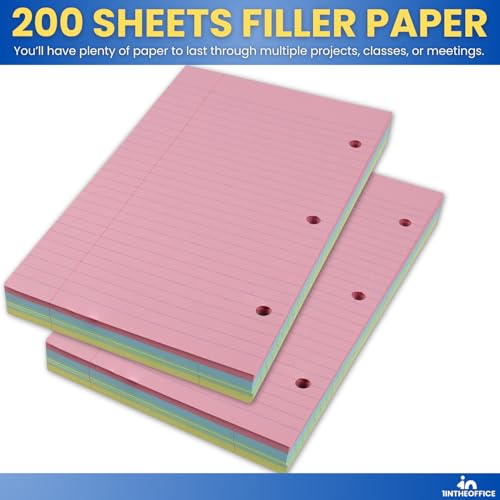 1InTheOffice 5.5 x 8.5 Paper, Pastel, College Ruled Mini Binder Paper, Loose Leaf Paper, Assorted Color, 200 Pack