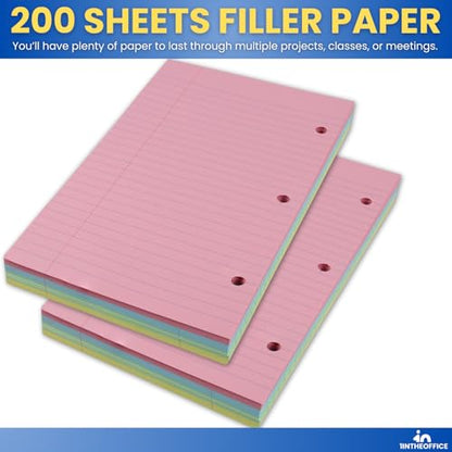 1InTheOffice 5.5 x 8.5 Paper, Pastel, College Ruled Mini Binder Paper, Loose Leaf Paper, Assorted Color, 200 Pack