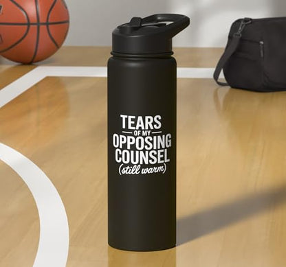 Tears of My Opposing Counsel Funny Lawyer Graduate Stainless Steel Insulated Water Bottle - color: Black