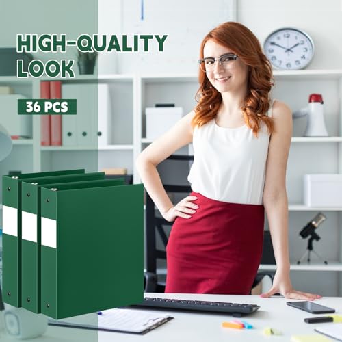 Henoyso 36 Pcs Dark Green 1.5 Inch 3 Ring Plastic Binder Bulk, 1 1/2 Inch Soft Flexible Binders Three Round Rings Fit 8.5x11 Papers for School Office Home File Organization Supplies - color: Dark Green