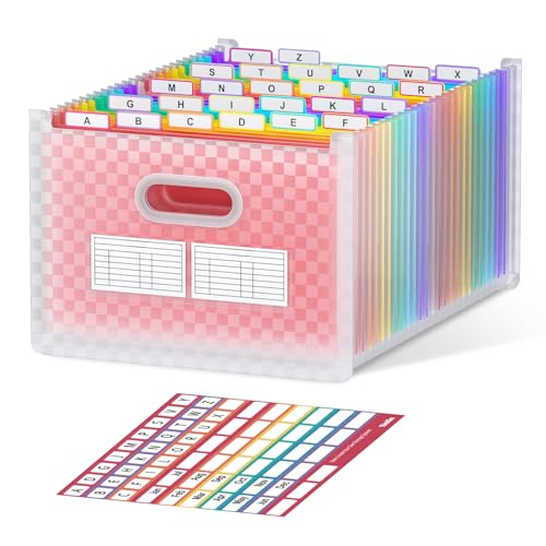 ThinkTex 26 Pockets Expanding File Folder, Upright & Open Top | A-Z Colorful Tabs, Larger Capacity Accordian Folder, Letter/A4 Size for School, Home and Office - Pink - color: Pink, size: 26 Pockets