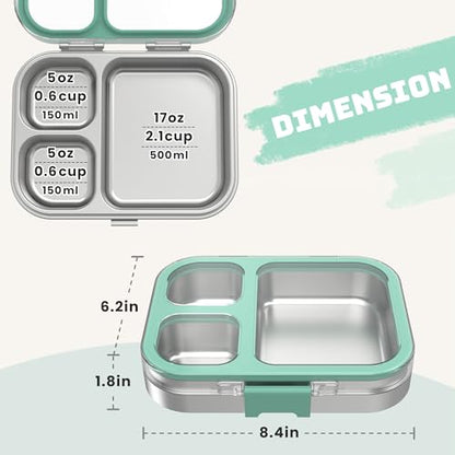 LOHASOK Kids Stainless Steel Lunch Bento Box BPA-Free Leak-Proof Tritan Lid 304 Metal Food Container with 3 Compartments for Girls Boys School Green - color: Green, size: 27oz/800ml