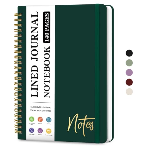 ZOTIA Lined Spiral Journal Notebook for Women, A5 College Ruled Journals for Writing, Hardcover Notebooks for Work, Note taking and Office School Supplies,140 Pages - Dark Green - color: I-Dark Green