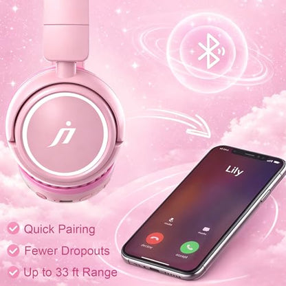 B2 Kids Bluetooth Headphones,85/94dB Safe Volume Limited, Lightweight,Adjustable Toddler Headphones for Ages 2-12,80H Playtime, Bluetooth 5.4, for iPad/Tablet/Travel/School (Pink) - color: Pink