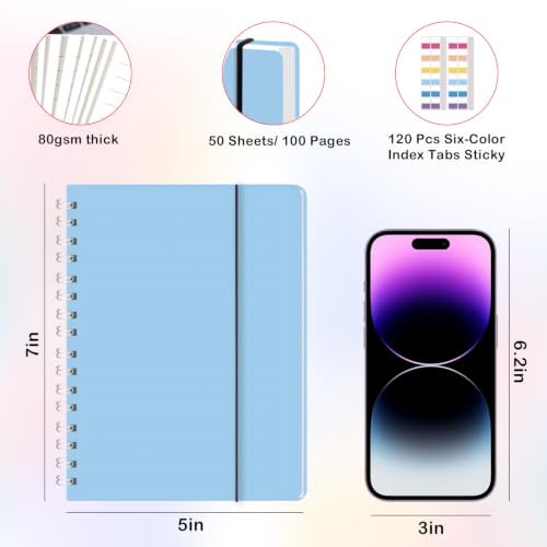 PAIKIUU 4 Pack Spiral Notebooks 5 x 7 in College Ruled, Mini Spiral Notebook, Waterproof 80 Sheets/160 Pages, Pocket Notebook with 120 Pcs Sticky Index Tabs for Home Office College School - size: 5 x 7 in, style: Style 1