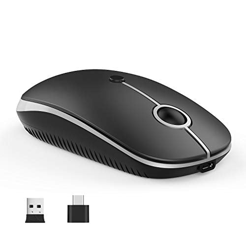 VssoPlor Type C Wireless Mouse, USB C MacBook Wireless Mouse Dual Mode Cordless Mice with USB and Type C Receiver Compatible with PC, Laptop, MacBook and All USB C Devices-Black and Silver - color: Black and Silver