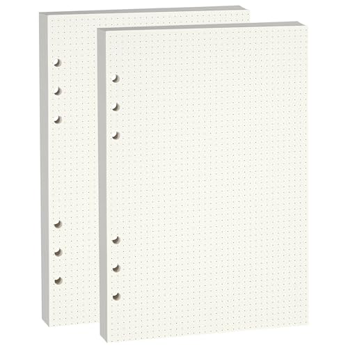 Beige A5 6-Hole Dot-Ruled Refill Paper(Pre-Punched) Fits A5 6-Ring Binder, 100GSM Thick No Bleed-through Sheets, Double Sided Writing for Fountain Pen & Gel Pen (2 Pack) - size: Dot-A5-2
