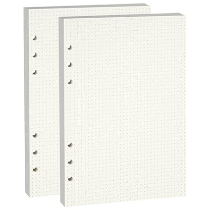 Beige A5 6-Hole Dot-Ruled Refill Paper(Pre-Punched) Fits A5 6-Ring Binder, 100GSM Thick No Bleed-through Sheets, Double Sided Writing for Fountain Pen & Gel Pen (2 Pack) - size: Dot-A5-2